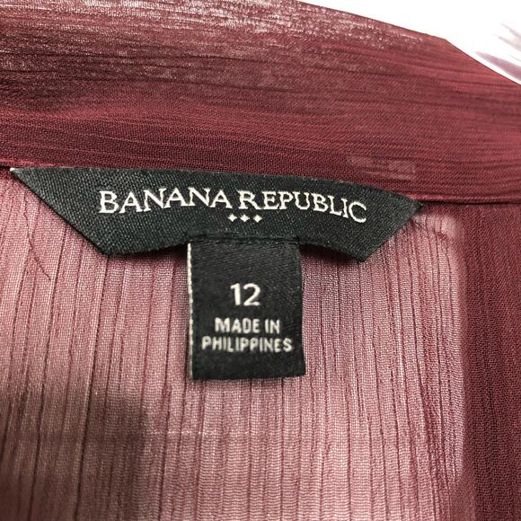 Banana Republic Wms 12 Burgundy Chiffon Tie Neck Midi Dress Academia Minimalist - Picture 3 of 11